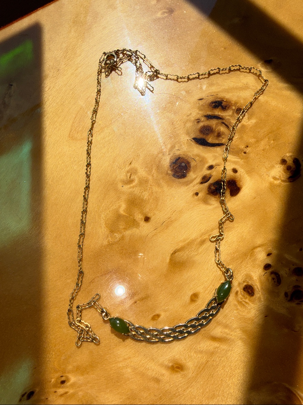 Vtg Jade 12kgf Braided Bar Necklace Atc Signed 18”
